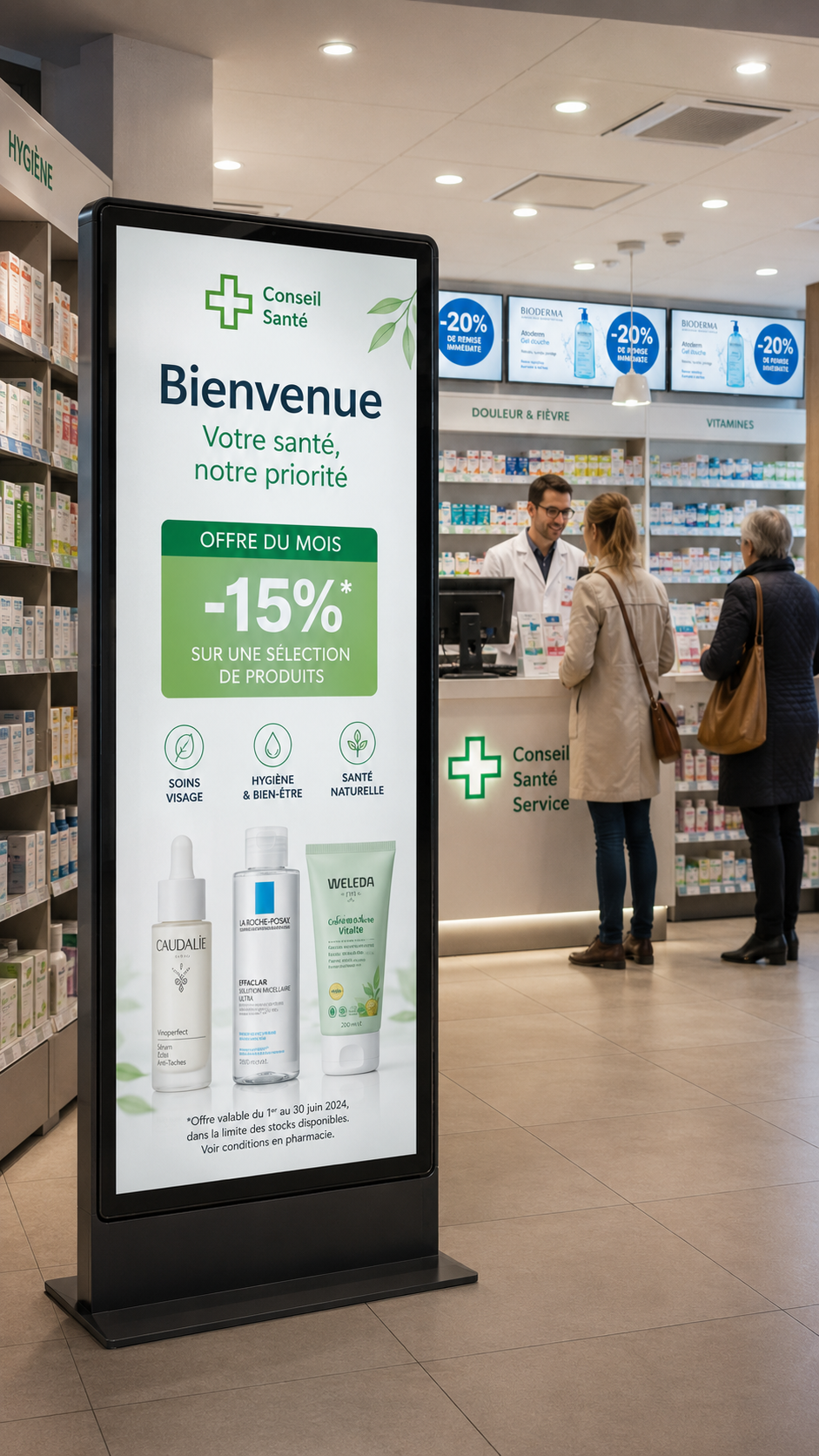 Contenus d'affichage dynamique en pharmacie